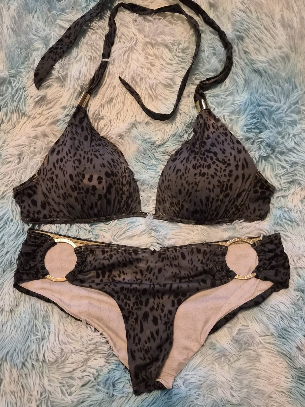 Victoria's Secret Black Leopard Print Swimwear with Gold Detailed